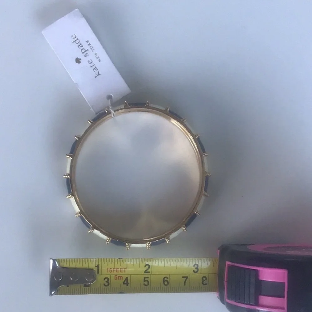 Kate Spade Gold, white ivory and Navy Striped beaded Bracelet chunky bangle - Picture 9 of 16